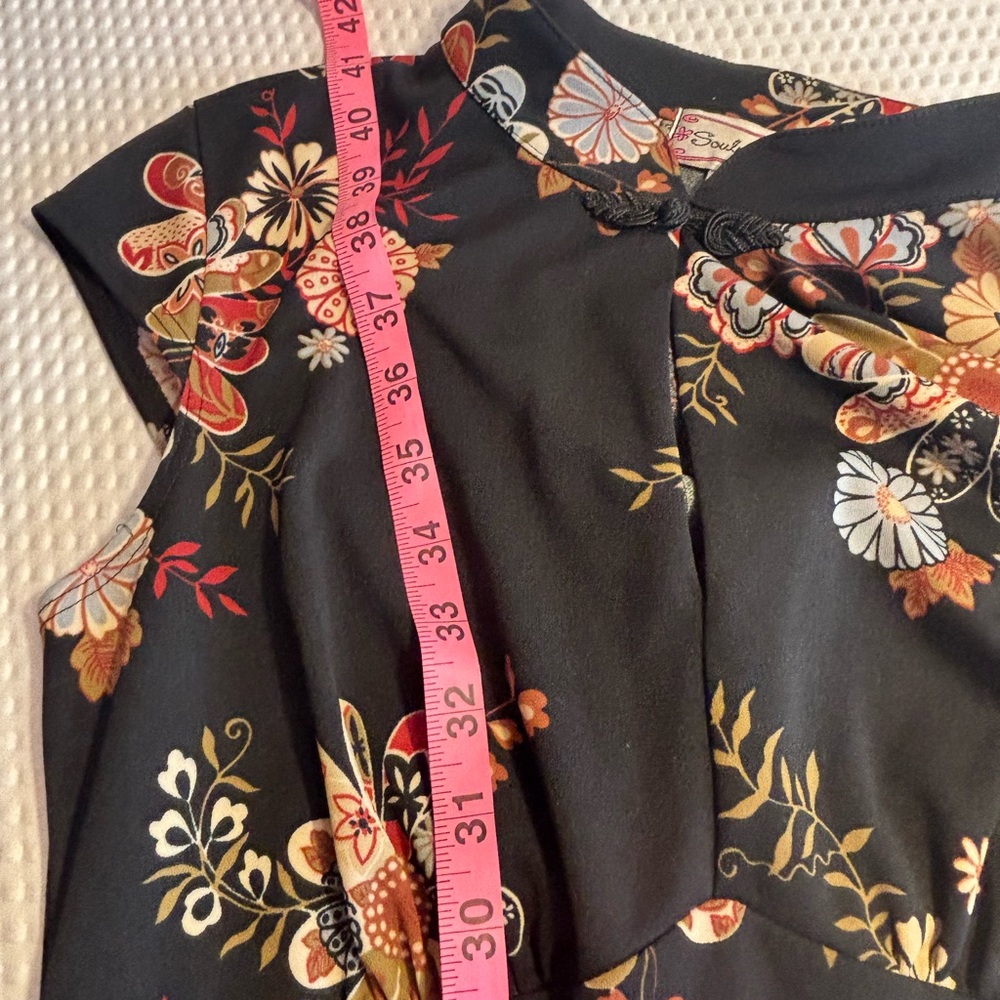 Soulmates Black Floral V-Neck Cap Sleeve Midi Tie Back Dress Medium - Picture 8 of 8